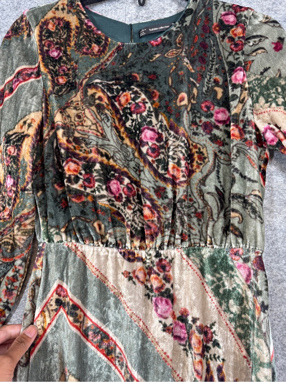 Zara Trafaluc Velvet Midi Dress Paisley Floral Boho Small Whimisgoth Fairy Fall - Picture 12 of 13